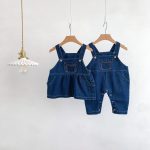 【66-90cm】ワンピースorサロペット デニム クマロゴ ベビー服 - 画像 (10)