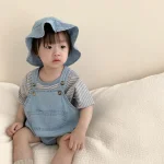【66-100cm】ロンパース or Tシャツ ベビー 帽子付き デニム - 画像 (4)