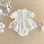 【66-90cm】ロンパース ベビー 蝶結び クリーム レース - 画像 (8)