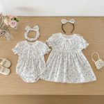 【66-140cm】ロンパースorワンピース ベビー 姉妹服 レースブルー花 - 画像 (8)