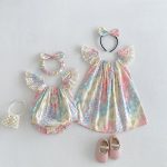 【66-130cm】ロンパースorワンピースベビー 姉妹服 カラフル フリル - 画像 (2)