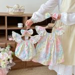 【66-130cm】ロンパースorワンピースベビー 姉妹服 カラフル フリル - 画像 (11)