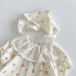 【66-90cm】ロンパース ベビー レース襟 小花柄 シンプル - 画像 (10)
