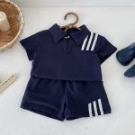 【80-130cm】セットアップ ストライプ柄 半袖ポロシャツ ショーツセット - 画像 (14)