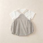 【73-100cm】セットアップ ベビー グレーチェック サロペロンパース - 画像 (6)