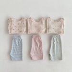 【80-130cm】セットアップ ハートTシャツ&ボーダーショーツセット カジュアル - 画像 (2)