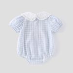 【66-90cm】ロンパース ベビー パフスリーブ ブルー チェック - 画像 (6)