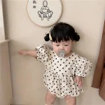 【66-90cm】ロンパース ベビー 韓国風 パフスリーブ ドット