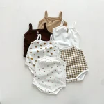 【66-90cm】ロンパース ベビー チェックor小花柄 キャミソール - 画像 (2)