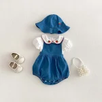 【66-90cm】ロンパース or シャツ ベビー イチゴ刺繍 サロペット - 画像 (2)