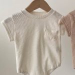 【66-90cm】ロンパースor トップス ベビー 韓国風 ポケット付き リブ - 画像 (6)