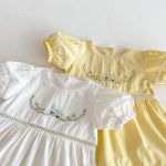 【80-130cm】ワンピース 女の子 刺繍 フラワー レース襟 バルーン袖 - 画像 (18)