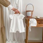 【66-90cm】ロンパース ベビー ワッフル レース フリル - 画像 (10)