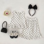 【73-120cm】 セットアップ 女の子 ドットノースリーブ - 画像 (2)