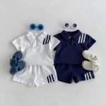 【80-130cm】セットアップ ストライプ柄 半袖ポロシャツ ショーツセット - 画像 (12)