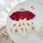 【66-90cm】ロンパース 蝶結び レース レッド 可愛い - 画像 (3)