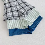 【80-120cm】ショートパンツ 男の子 韓国風 ストライプorチェク サロペット - 画像 (8)