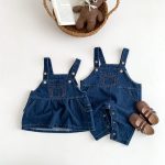 【66-90cm】ワンピースorサロペット デニム クマロゴ ベビー服 - 画像 (6)