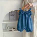【66-90cm】ロンパース ベビー フリル デニム サロペット - 画像 (6)