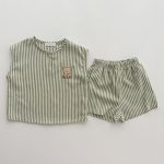 【80-130cm】セットアップ カラフル ストライプ 熊 シンプル - 画像 (4)