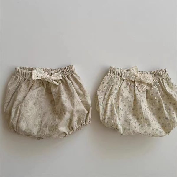 【73-100cm】パンツ ベビー 花柄 リボン付き シンプル