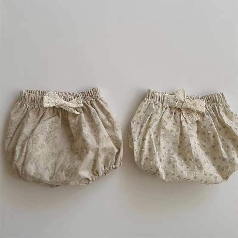 主图-01 【73-100cm】パンツ ベビー 花柄 リボン付き シンプル - 画像 (1)