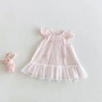【73-100cm】ワンピース ベビー リボン 韓国風 スウィート