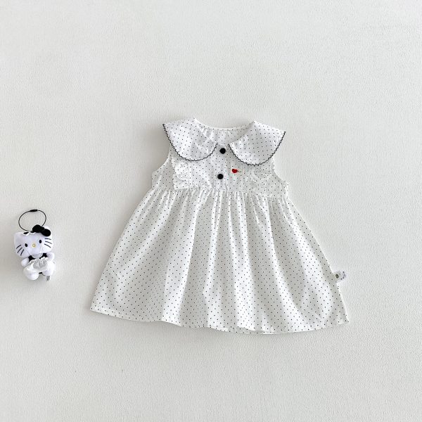 【73-100cm】ワンピース ベビー ピーターパンカラー ドット柄