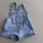 【73-100cm】五分丈サロペット ベビー フリル デニム - 画像 (3)