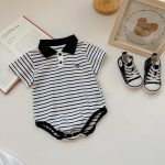 【66-90cm】ロンパース ベビー 折り襟 ボーダー柄 - 画像 (7)