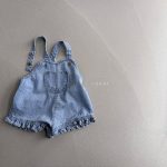 【73-100cm】五分丈サロペット ベビー フリル デニム - 画像 (8)