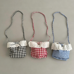 【GOODS】バッグ チェック柄 リボン付き 斜めがけ