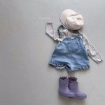 【73-100cm】五分丈サロペット ベビー フリル デニム - 画像 (5)