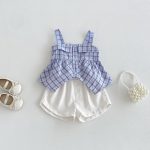 【73-100cm】トップスorショートパンツ ベビー チェック柄 韓国風 - 画像 (2)