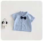 【73-100cm】セットアップ ベビー リボン付き シャツ＆オーバーオール - 画像 (6)