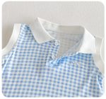 【73-100cm】ワンピース ベビー ノースリープ 折り襟 チェック柄 - 画像 (7)