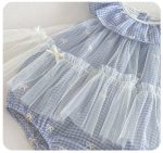 【66-90cm】ロンパース ベビー チュール チェック柄 リボン付き - 画像 (7)