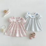 【80-130cm】ワンピース 女の子 リボン付き チェック柄