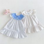 【80-130cm】ワンピース 女の子 フリルスリーブ シンプル