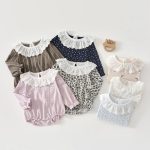【66-90cm】ロンパース ベビー 小花柄 フリル襟