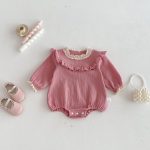 【66-90cm】ロンパース ベビー シボ生地 フリル襟