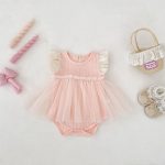 【66-90cm】ロンパース ベビー フリルスリーブ チュール