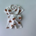【80-130cm】半袖セットアップ 男の子 くまプリント シンプル - 画像 (3)