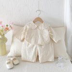 【73-110cm】セットアップ ベビー フリル襟 ジャカード - 画像 (3)