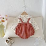 【80-90cm】ロンパース ベビー リボン結び 小花柄 - 画像 (4)