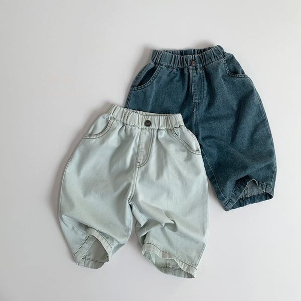 【80-130cm】ワイドパンツ 男の子 伸縮ウエスト デニム