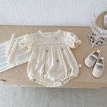 【66-90cm】ロンパース ベビー 花刺繡 クリーム - 画像 (8)