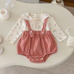 【80-90cm】ロンパース ベビー リボン結び 小花柄 - 画像 (3)