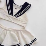 【80-140cm】水着 セーラー雰囲気 ノースリープ シンプル - 画像 (7)