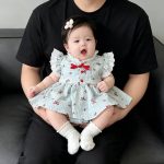 【66-90cm】ロンパース ベビー レッド 蝶結び柄